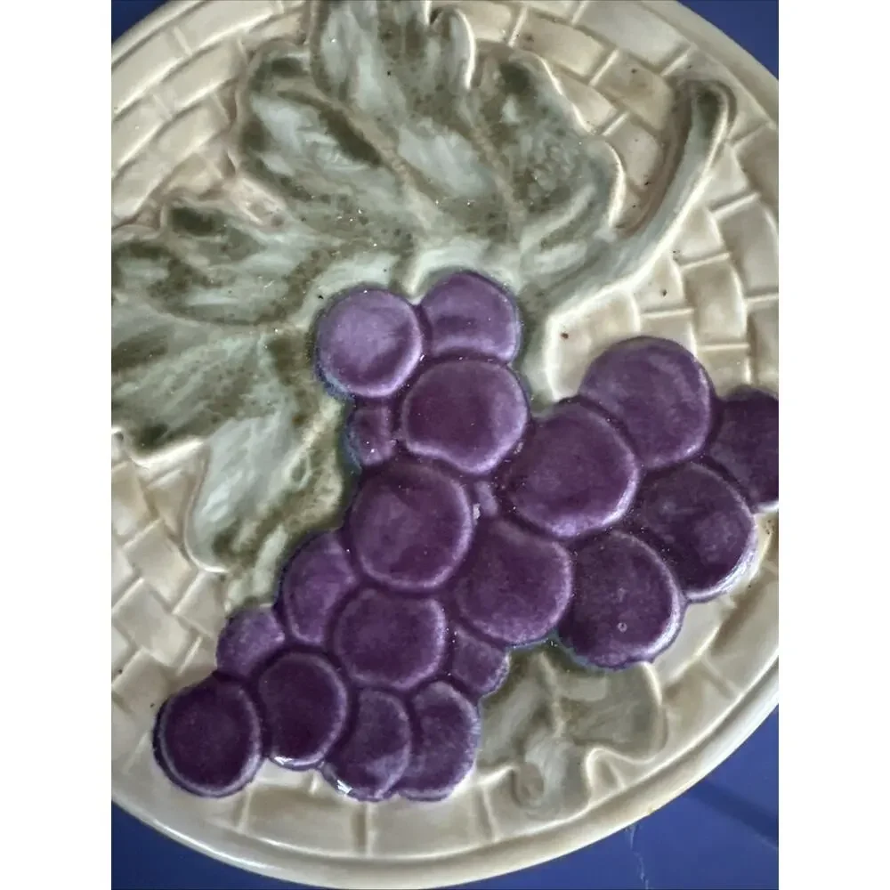 Vintage Pfaltzgraff Jam Berry 8” Trivet – Purple Grapes Leaf & Basket‎ Pattern